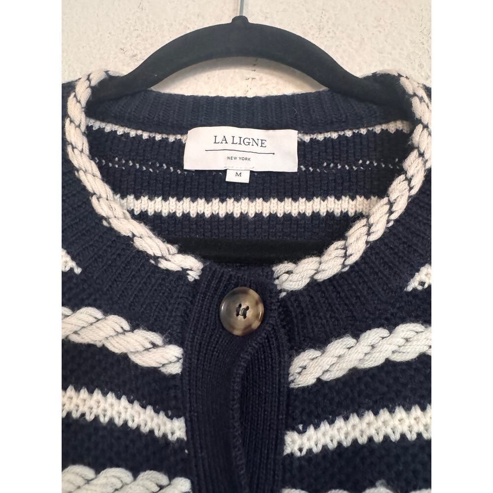 La Ligne Gabrielle Braided Wool Cardigan Navy White Striped M - Picture 5 of 7